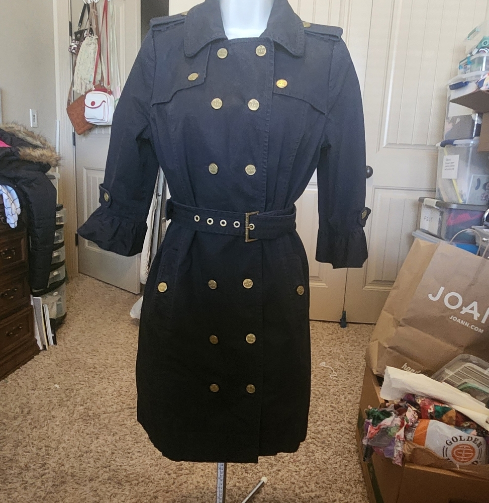 Juicy Couture Black Trench Coat with Gold Buttons
